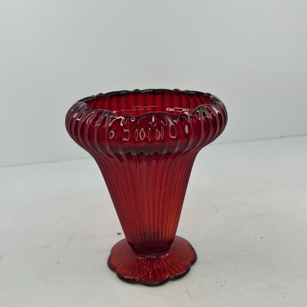 Ruby Red Fenton Unique Footed Vase 6”